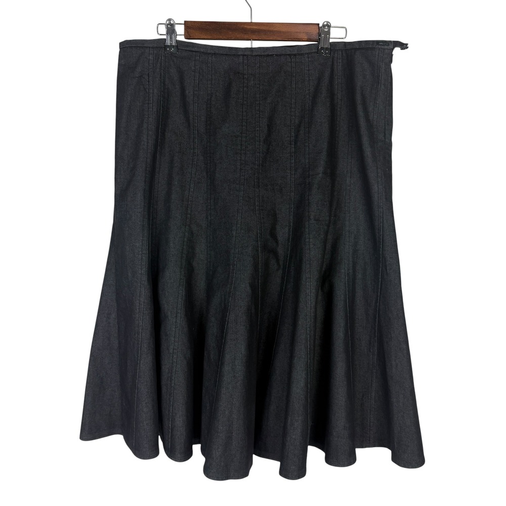 Larry Levine Women's 16 Dark Wash Denim Flared Midi Skirt Paneled Side Zip